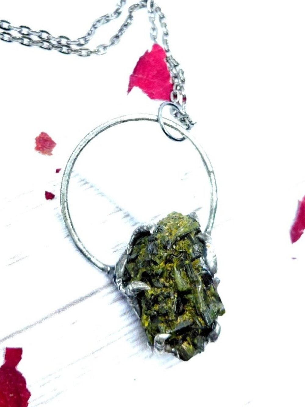 Raw tourmaline gothic crystal necklace handmade metalwork statement jewelry Mens